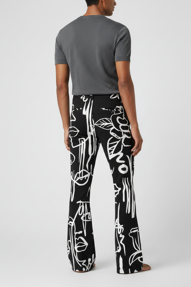 Pantalon Patte D'Éléphant Noir Imprimé Graphique Fluide Homme - Maille - vue 2