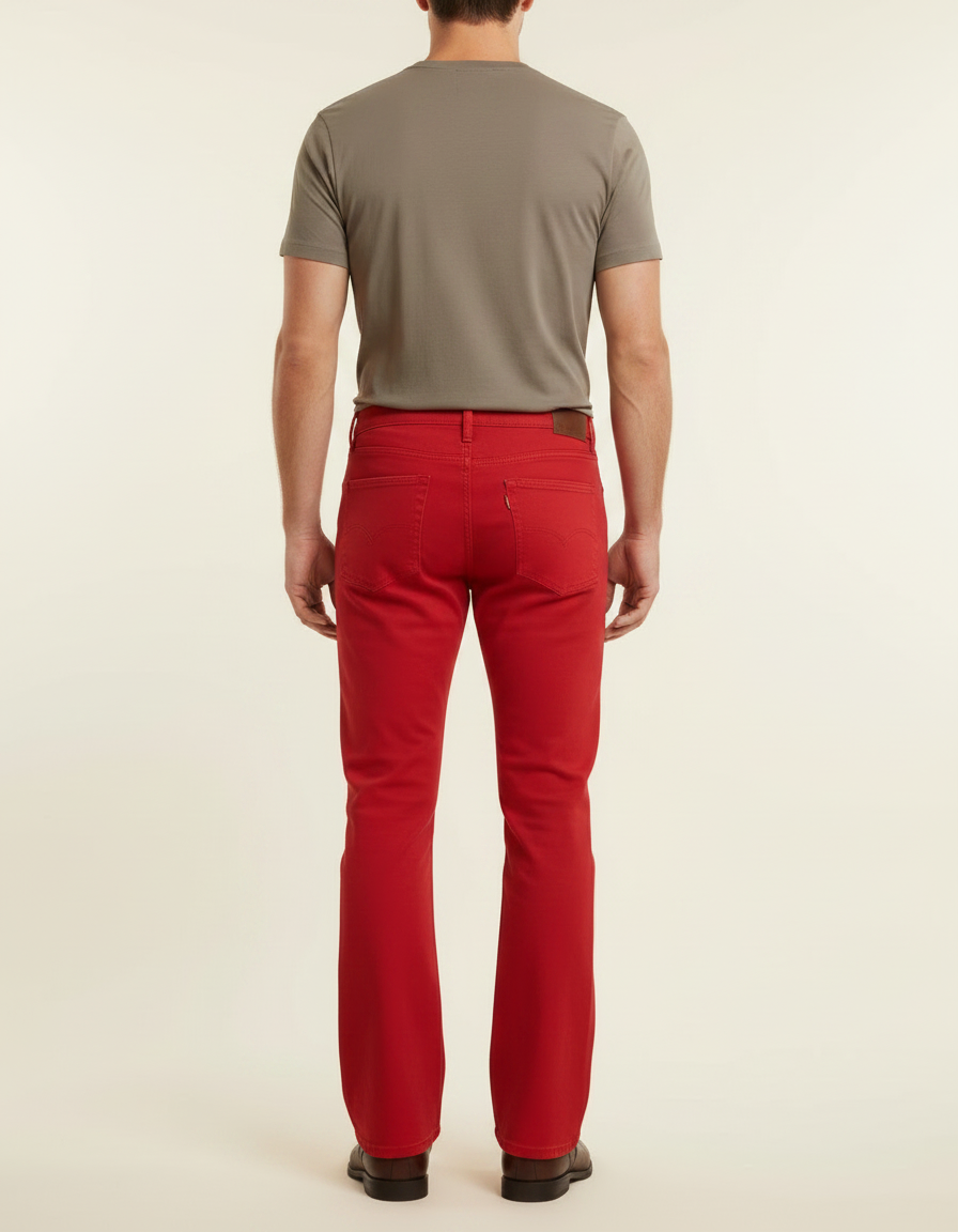 Pantalon Patte D'Éléphant Rouge Évasé Stretch Homme Vintage - Jean - vue 2