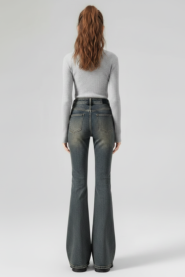 Pantalon Patte D'Éléphant Vintage Gris Délavé Taille Haute - Jean - vue 2
