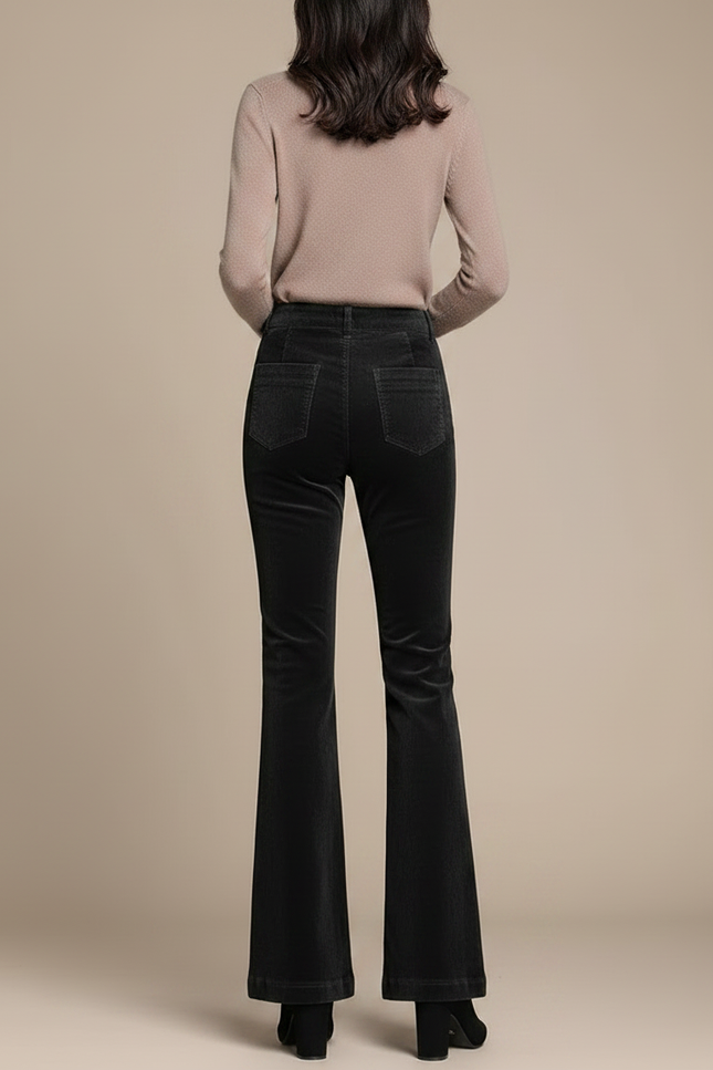 Pantalon Patte D'Éléphant Noir Côtelé Taille Haute Élégant - Cordé - vue 2