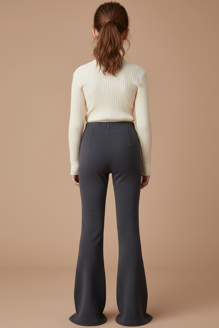 Pantalon Patte D'Éléphant Gris Côtelé Évasé Fille Élégant - Maille - vue 2