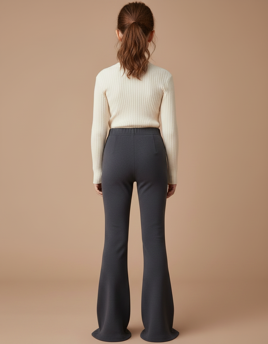 Pantalon Patte D'Éléphant Gris Côtelé Évasé Fille Élégant - Maille - vue 2