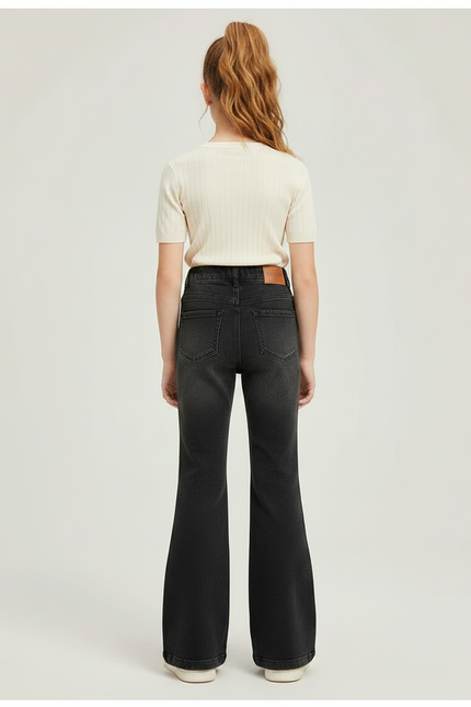 Pantalon Patte D'Éléphant Noir Jean Taille Haute Fille - vue 2