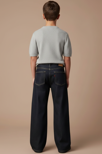 Pantalon Patte D'Éléphant Jean Brut Ample Enfant - Marine - vue 2