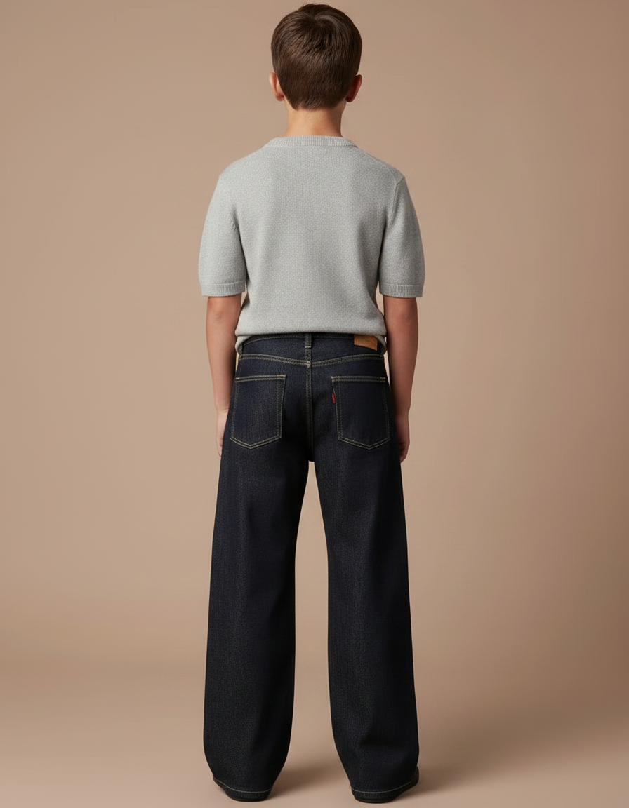 Pantalon Patte D'Éléphant Jean Brut Ample Enfant - Marine - vue 2