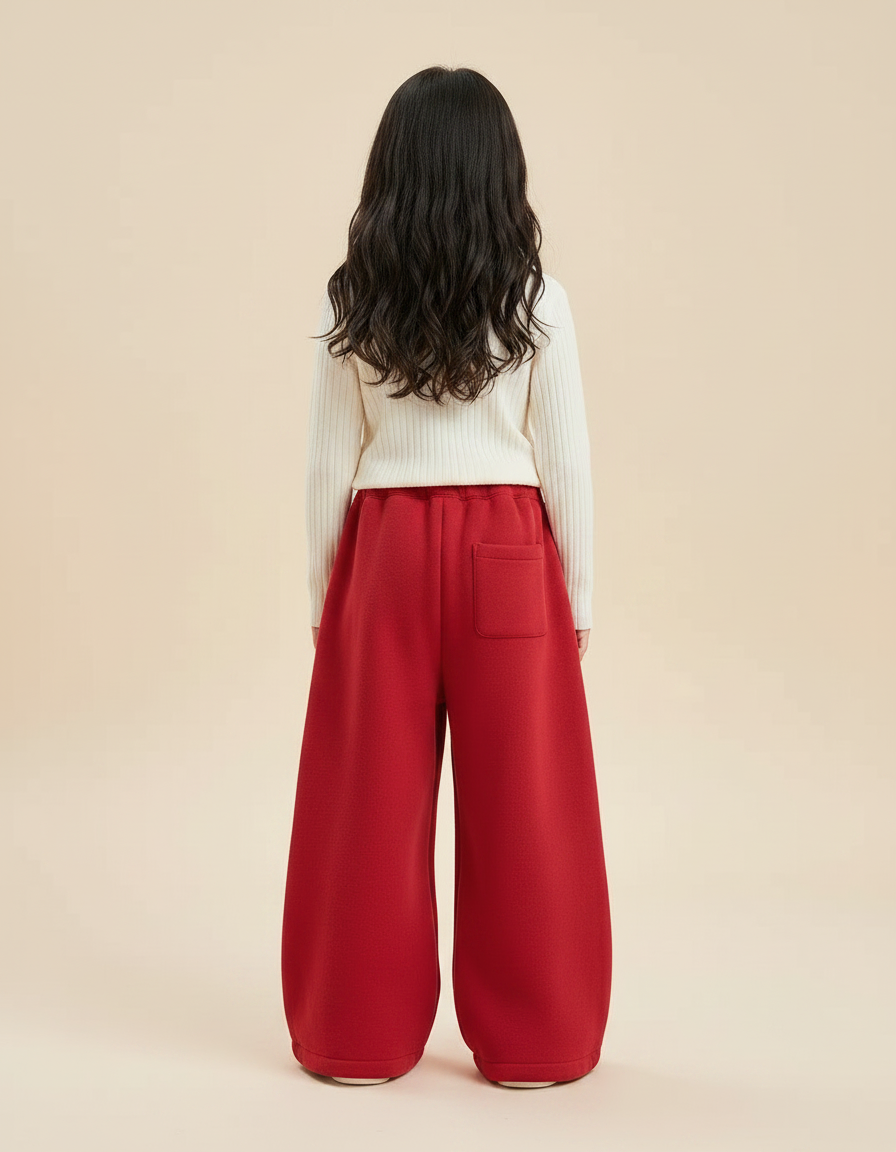 Pantalon Patte D'Éléphant Rouge Ample Polaire Enfant - Molleton - vue 2