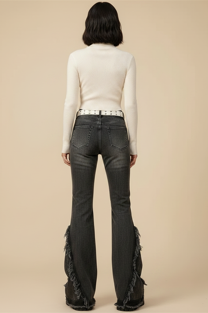 Pantalon Patte D'Éléphant Noir Délavé Effiloché Denim Y2K - Jean - vue 2