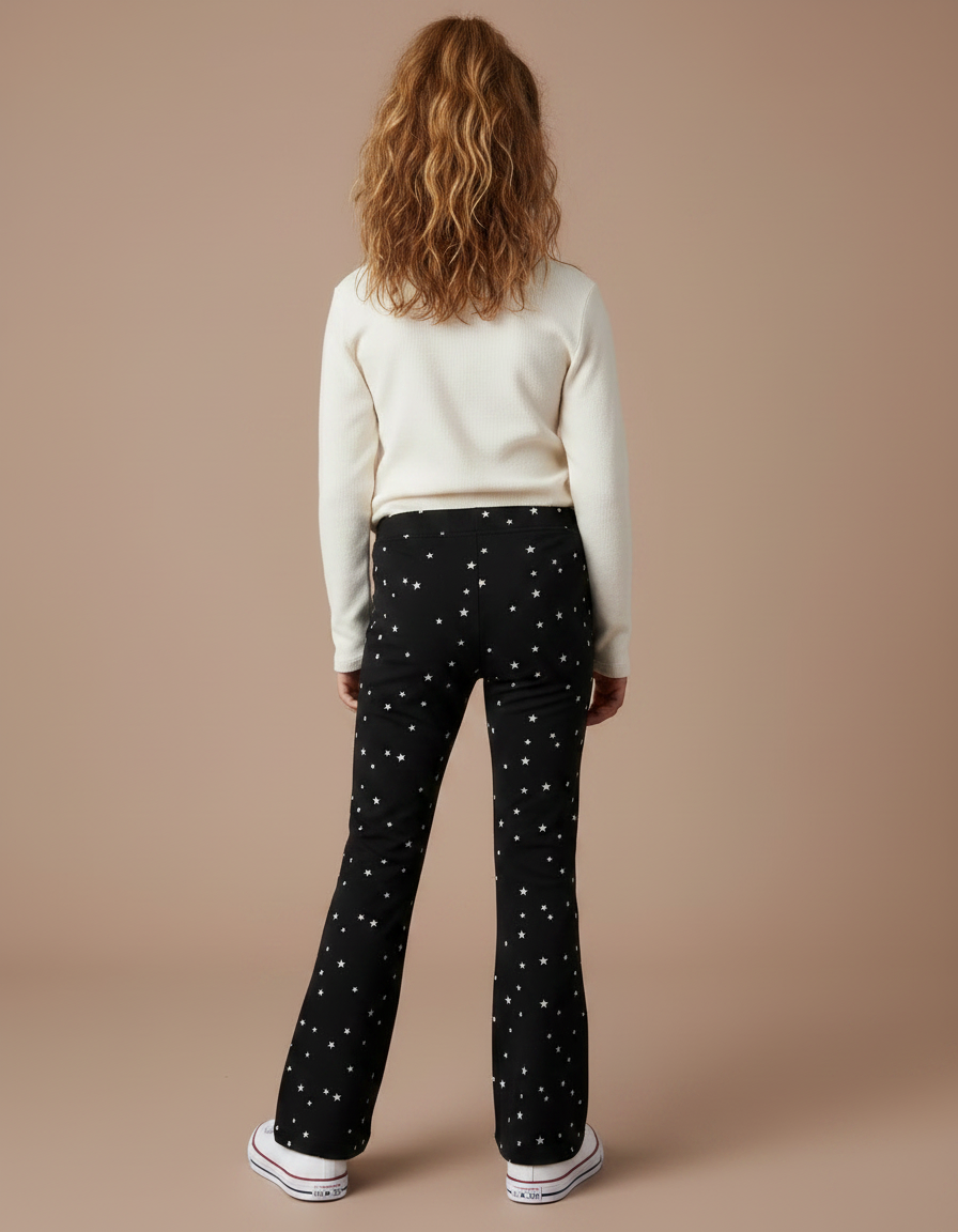 Pantalon Patte D'Éléphant Noir Étoiles Imprimé Confortable Fille - Maille - vue 2