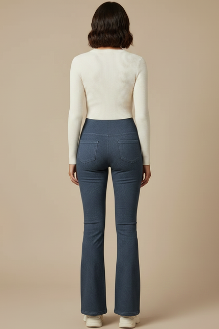 Pantalon Patte D'Éléphant Bleu Denim Taille Haute Stretch Évasé - Jean - vue 2