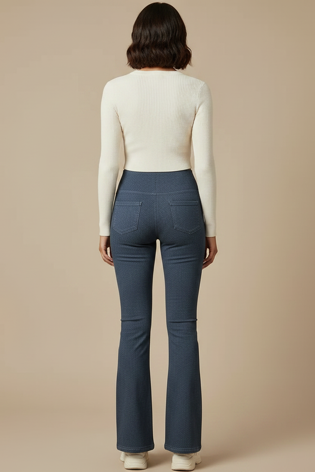 Pantalon Patte D'Éléphant Bleu Denim Taille Haute Stretch Évasé - Jean - vue 2