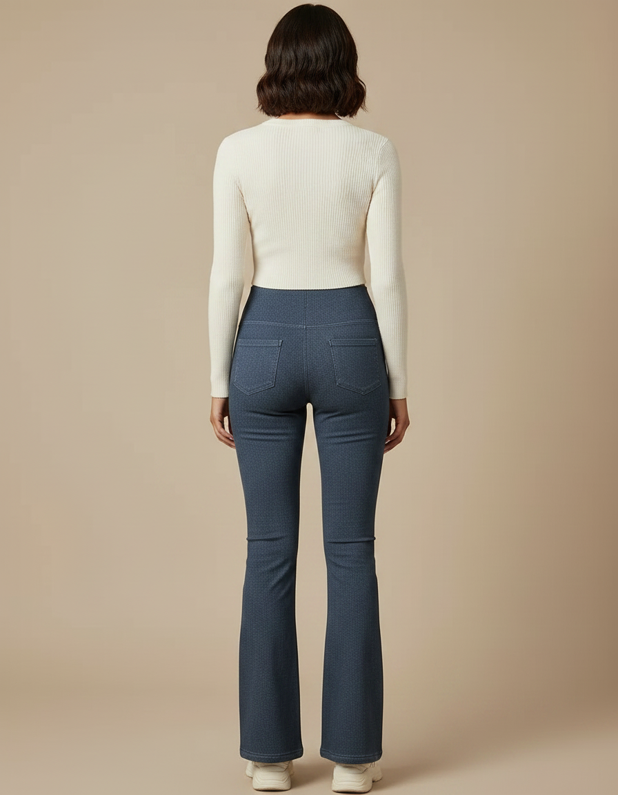 Pantalon Patte D'Éléphant Bleu Denim Taille Haute Stretch Évasé - Jean - vue 2