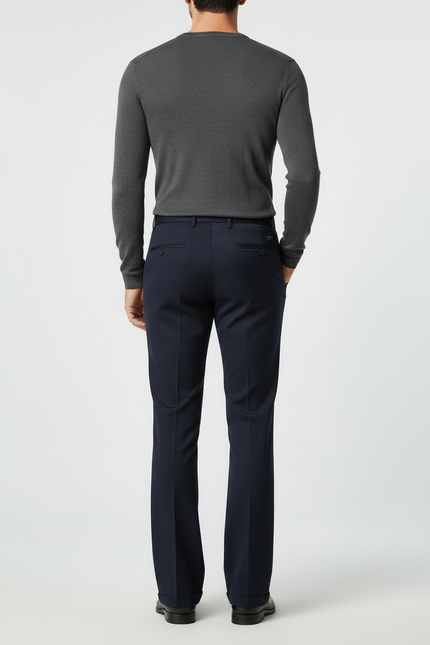 Pantalon Patte D'Éléphant Homme Bleu Marine Élégant Droit - Gabardine - vue 2