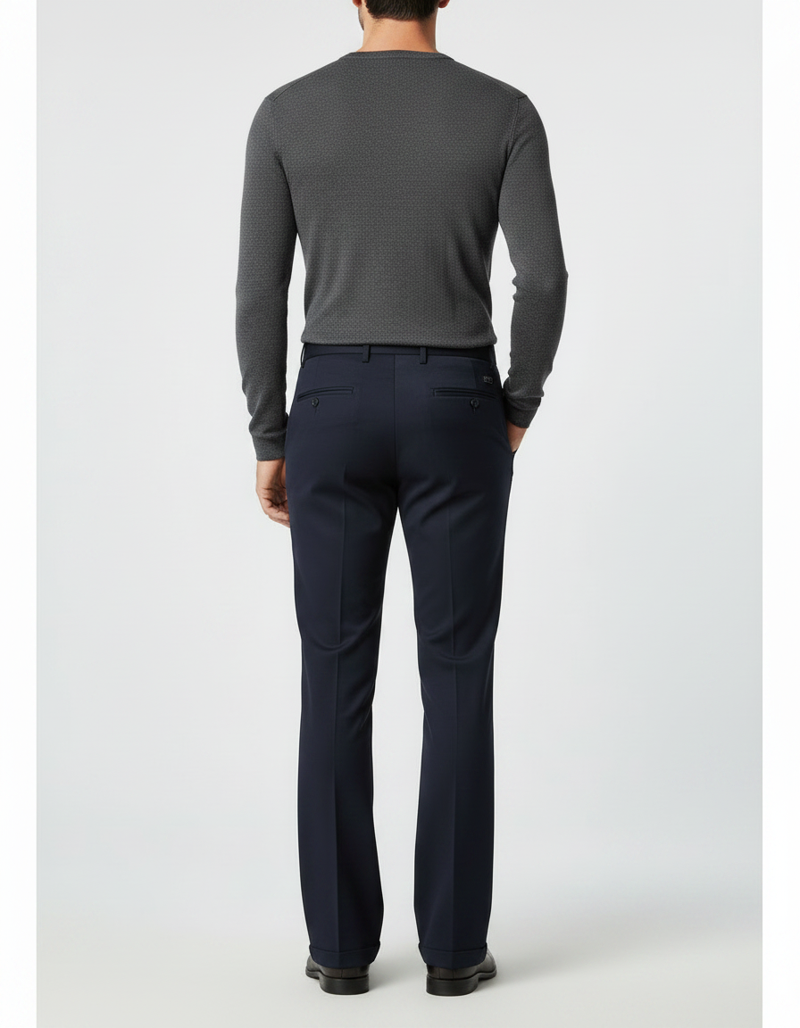 Pantalon Patte D'Éléphant Homme Bleu Marine Élégant Droit - Gabardine - vue 2