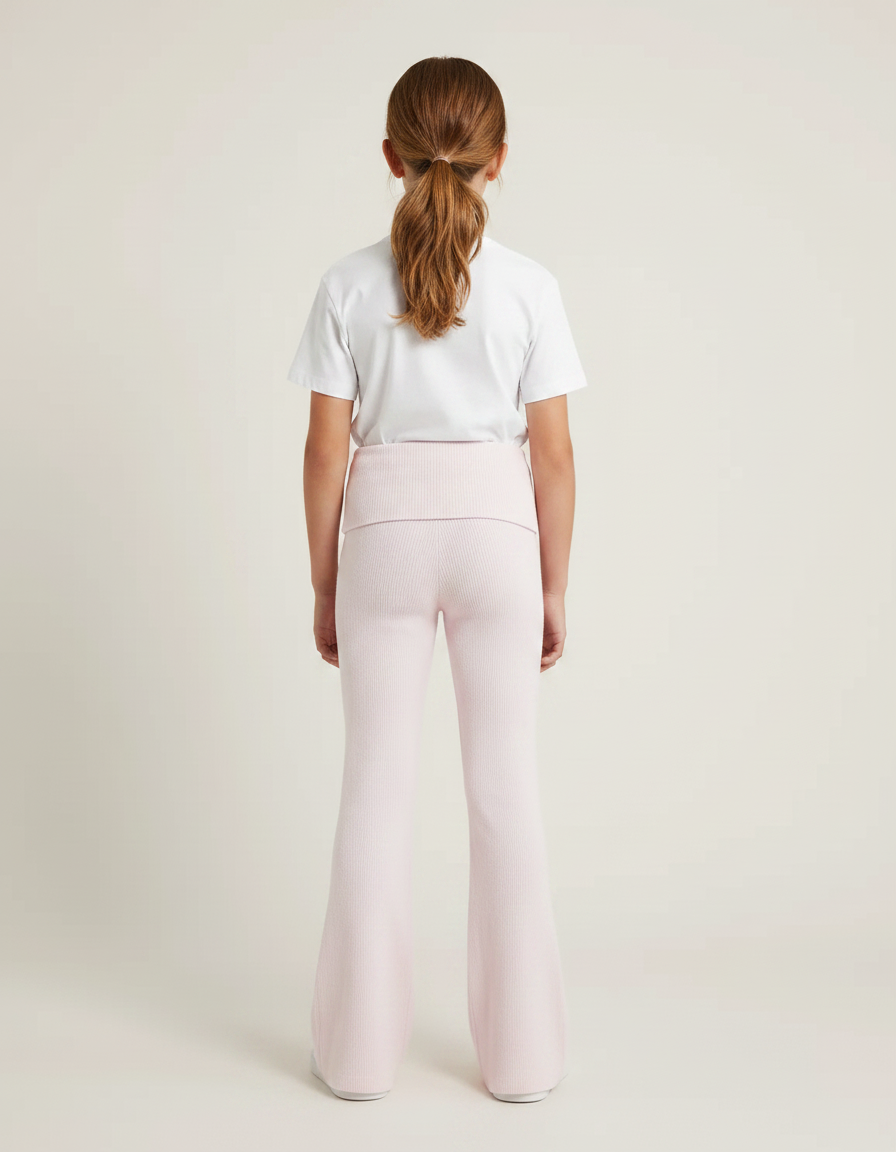Pantalon Patte D'Éléphant Rose Côtelé Évasé Confortable Fille - Maille - vue 2