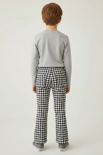 Pantalon Patte D'Éléphant Évasé Carreaux Vichy Noir Blanc Enfant - Imprimé Coton - vue 2