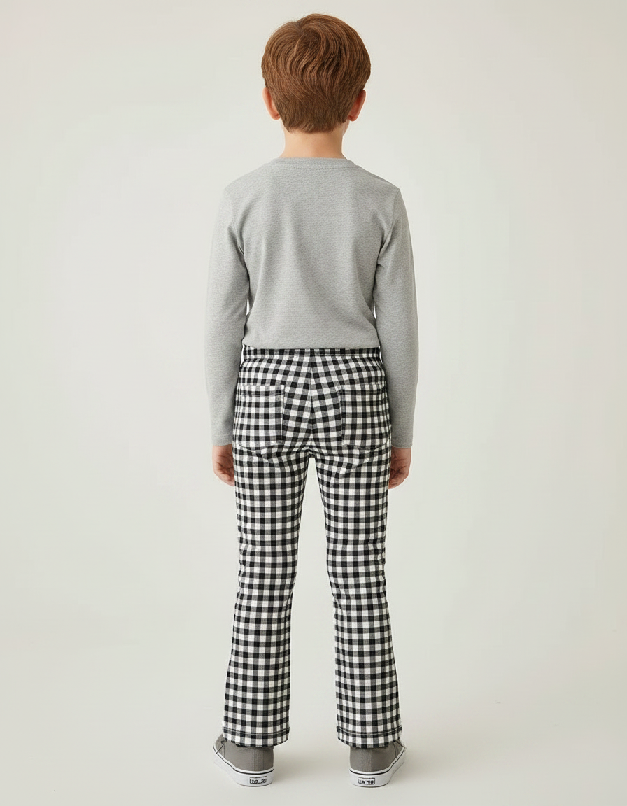 Pantalon Patte D'Éléphant Évasé Carreaux Vichy Noir Blanc Enfant - Imprimé Coton - vue 2