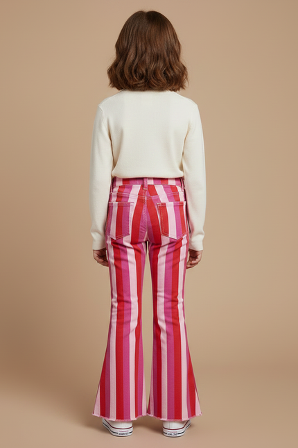 Pantalon Patte D'Éléphant Rayures Roses Rouges Évasé Fille - Multicolore Jean - vue 2