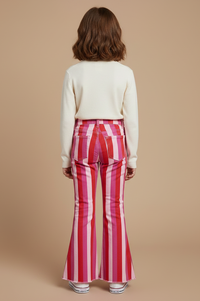 Pantalon Patte D'Éléphant Rayures Roses Rouges Évasé Fille - Multicolore Jean - vue 2