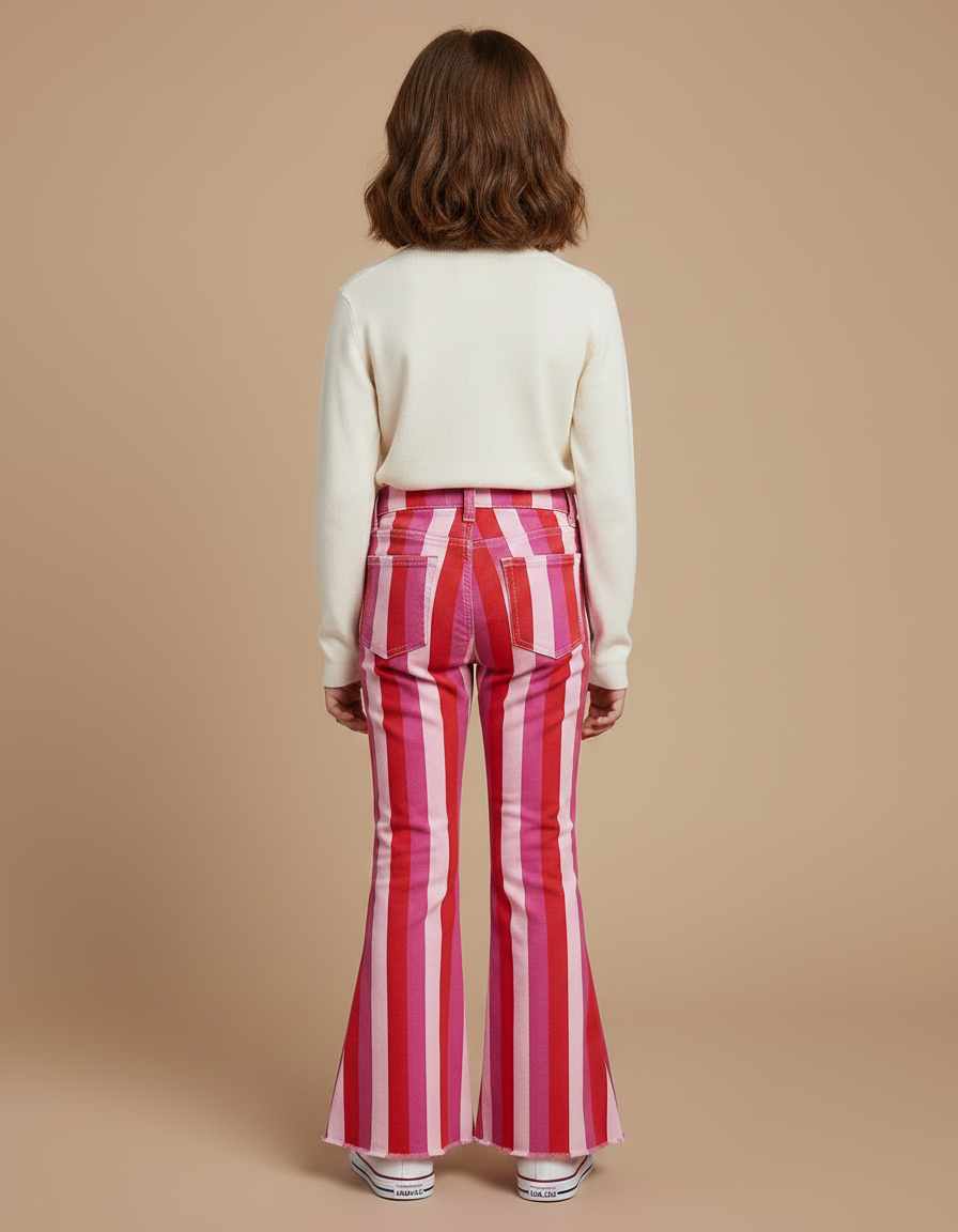 Pantalon Patte D'Éléphant Rayures Roses Rouges Évasé Fille - Multicolore Jean - vue 2