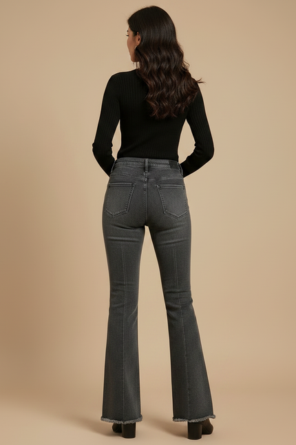 Pantalon Patte D'Éléphant Gris Délavé Taille Haute Effiloché - Jean - vue 2