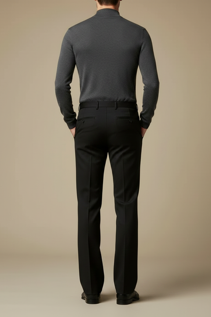 Pantalon Patte D'Éléphant Noir Classique Élégant Homme Ajusté - Gabardine - vue 2