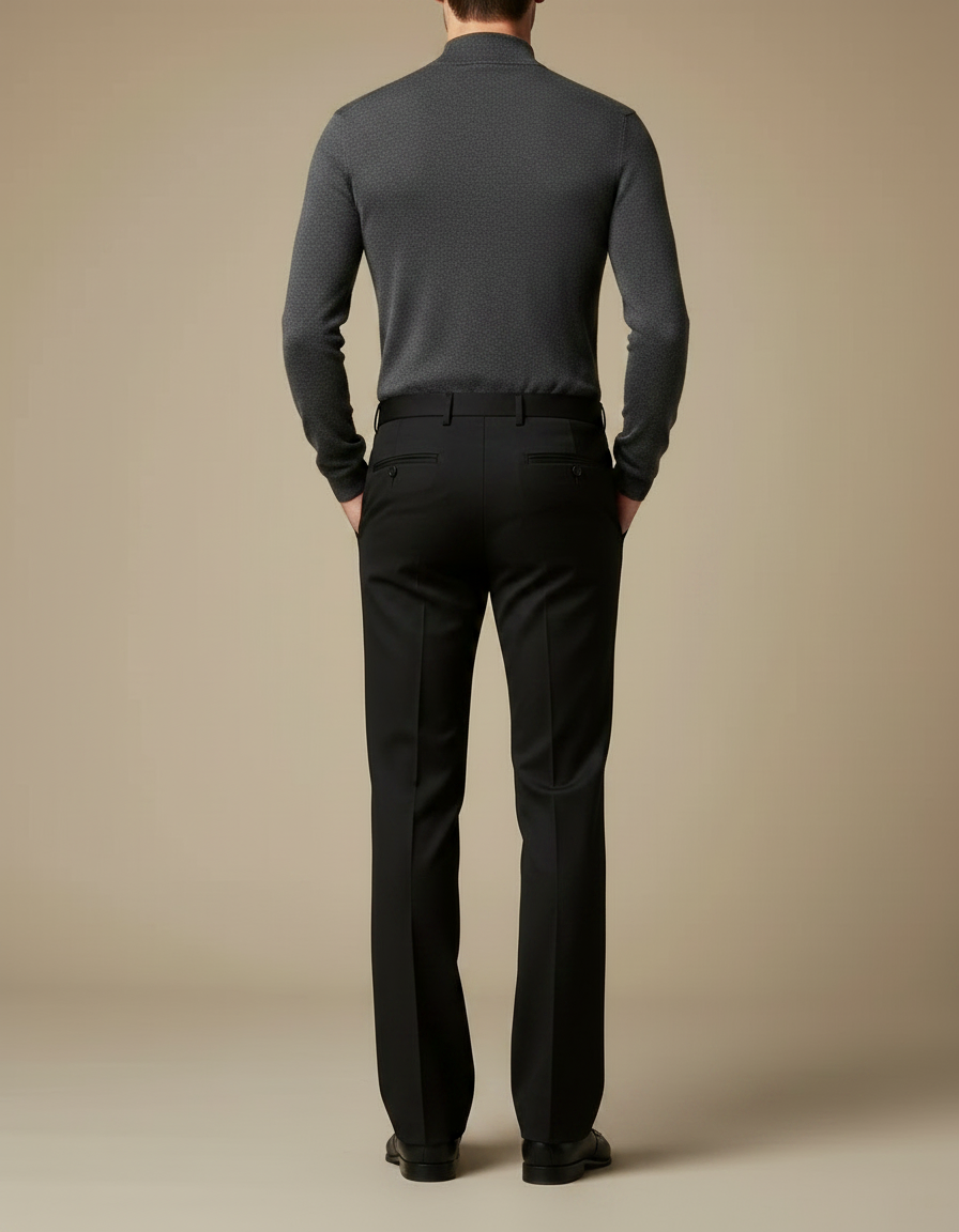 Pantalon Patte D'Éléphant Noir Classique Élégant Homme Ajusté - Gabardine - vue 2