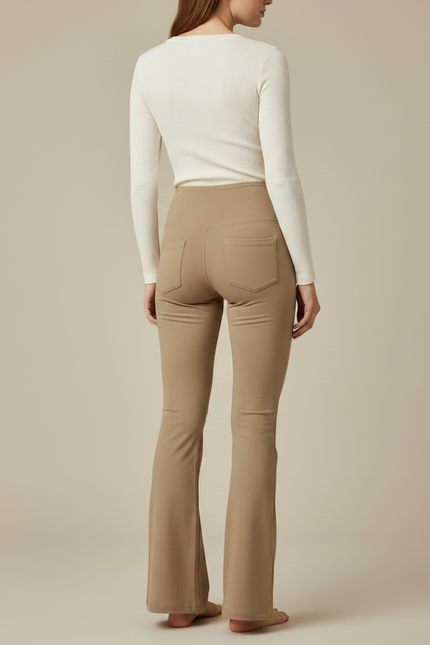 Pantalon Patte D'Éléphant Beige Taille Haute Confortable Fluide - Maille - vue 2