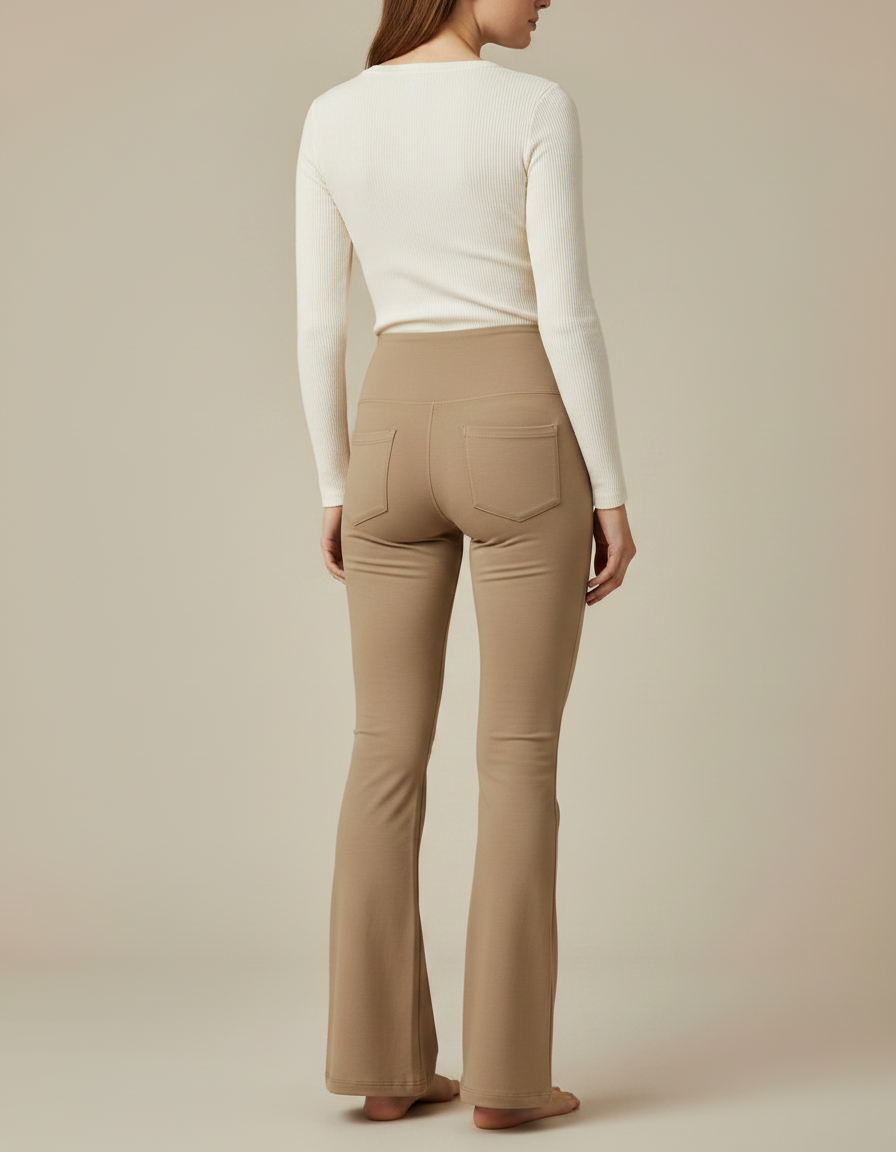 Pantalon Patte D'Éléphant Beige Taille Haute Confortable Fluide - Maille - vue 2