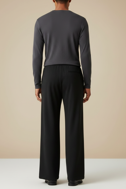 Pantalon Patte D'Éléphant Noir Fluide Ample Décontracté Homme - Maille - vue 2