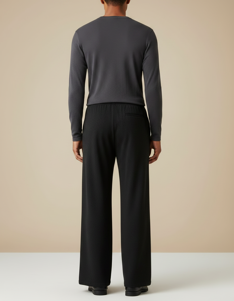 Pantalon Patte D'Éléphant Noir Fluide Ample Décontracté Homme - Maille - vue 2
