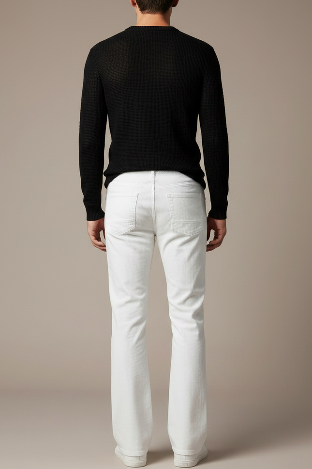 Pantalon Patte D'Éléphant Blanc Côtelé Décontracté Homme Évasé - Cordé - vue 2