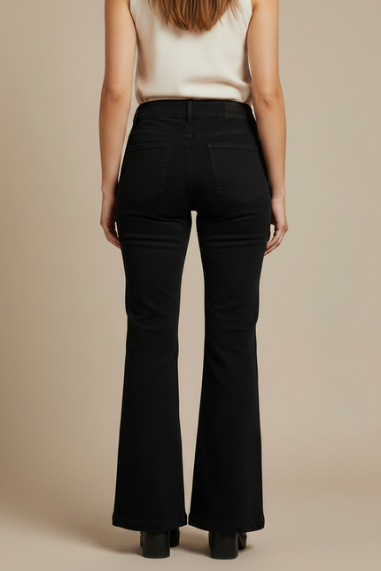 Pantalon Patte D'Éléphant Noir Denim Taille Haute Évasé - Jean - vue 2