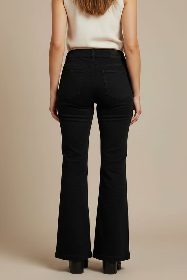 Pantalon Patte D'Éléphant Noir Denim Taille Haute Évasé - Jean - vue 2