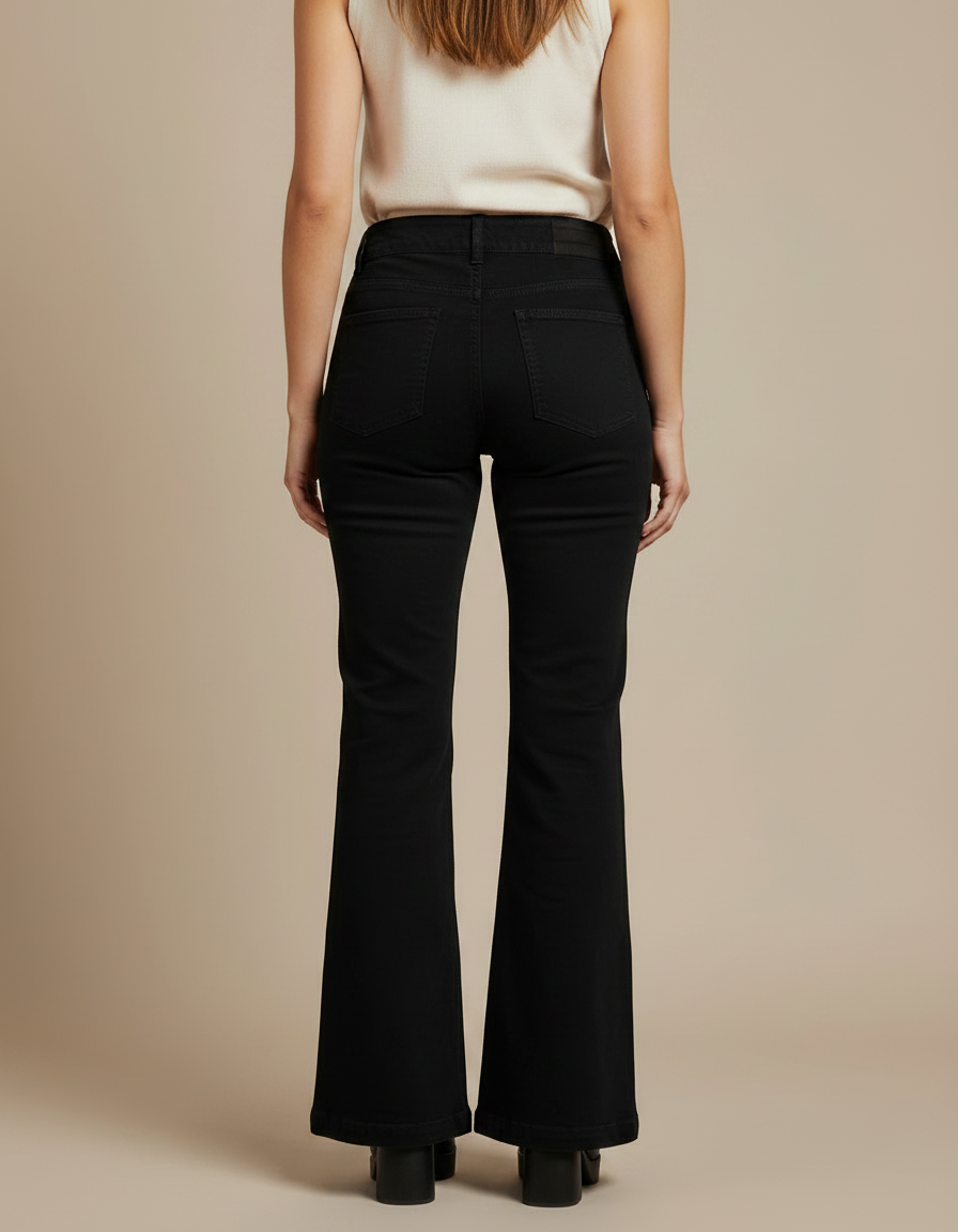 Pantalon Patte D'Éléphant Noir Denim Taille Haute Évasé - Jean - vue 2