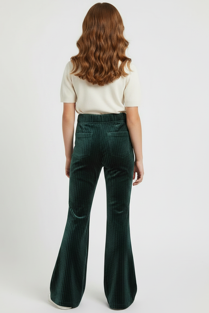 Pantalon Patte D'Éléphant Velours Côtelé Vert Ample Fille - Cordé - vue 2