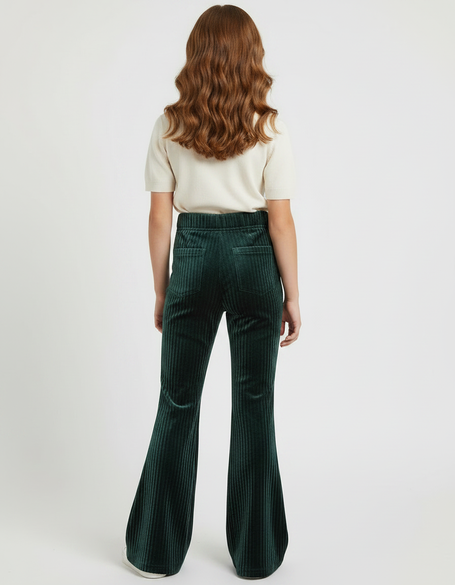 Pantalon Patte D'Éléphant Velours Côtelé Vert Ample Fille - Cordé - vue 2