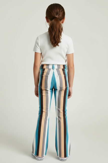 Pantalon Patte D'Éléphant Rayures Multicolores Évasé Denim Fille - Jean - vue 2