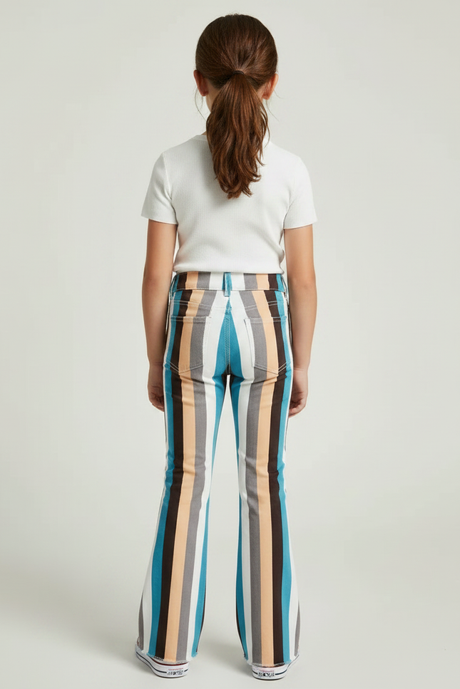 Pantalon Patte D'Éléphant Rayures Multicolores Évasé Denim Fille - Jean - vue 2