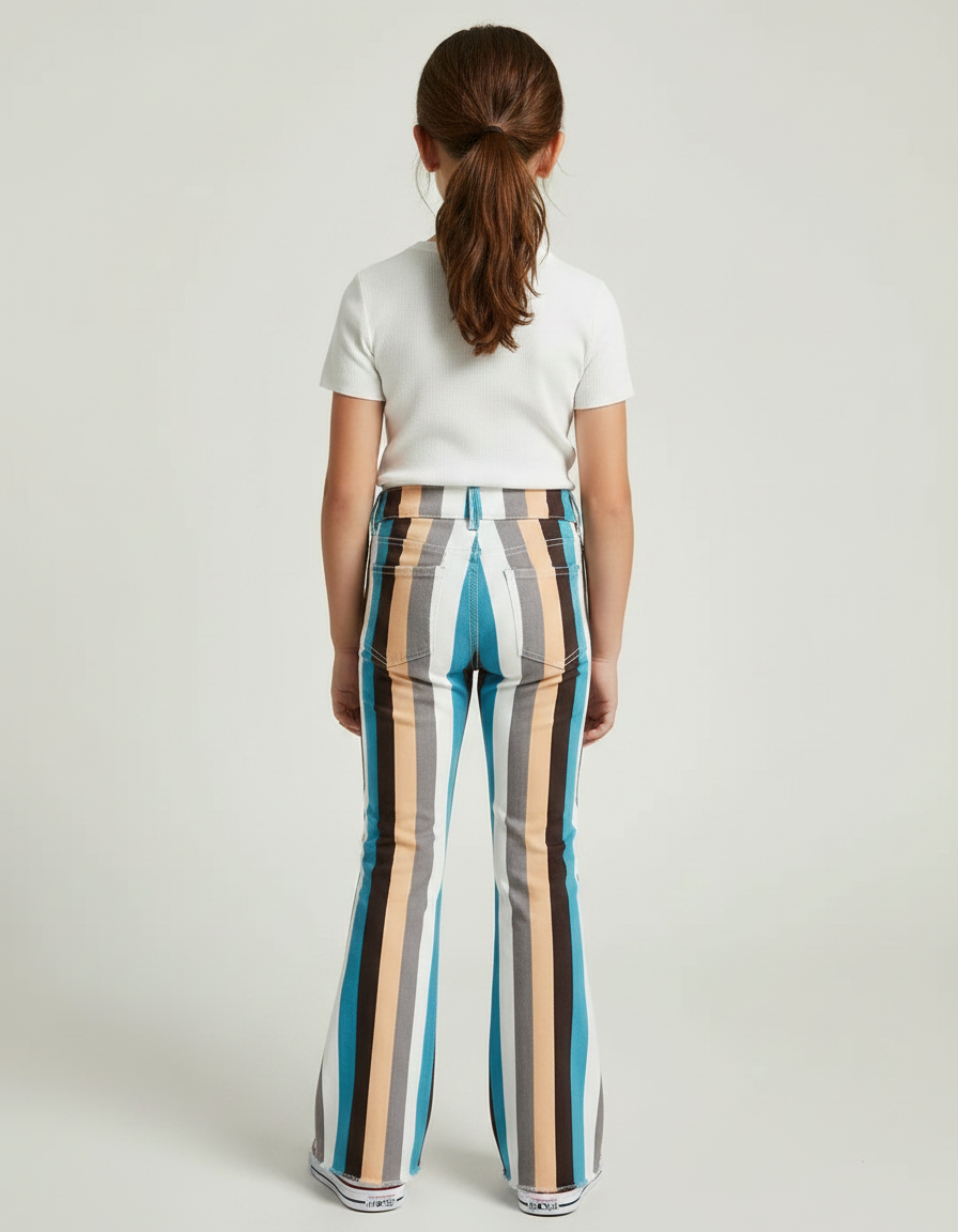 Pantalon Patte D'Éléphant Rayures Multicolores Évasé Denim Fille - Jean - vue 2