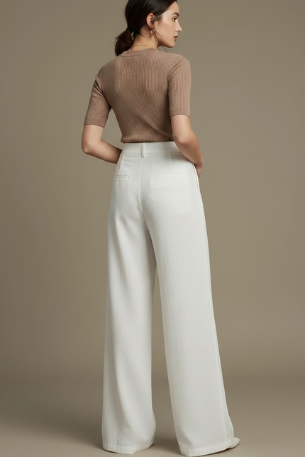 Pantalon Patte D'Éléphant Blanc Ample Taille Haute Décontracté - Lin - vue 2