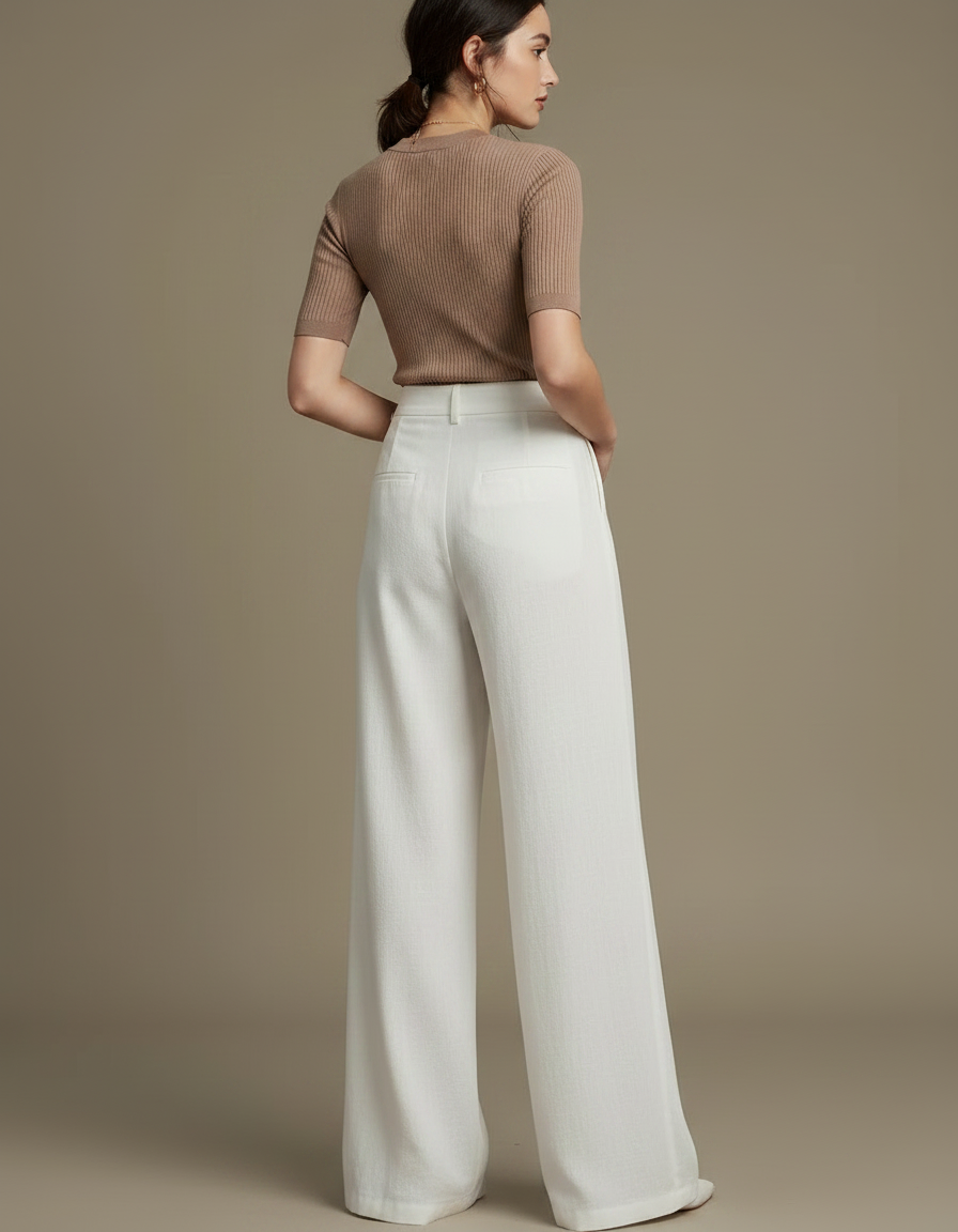 Pantalon Patte D'Éléphant Blanc Ample Taille Haute Décontracté - Lin - vue 2