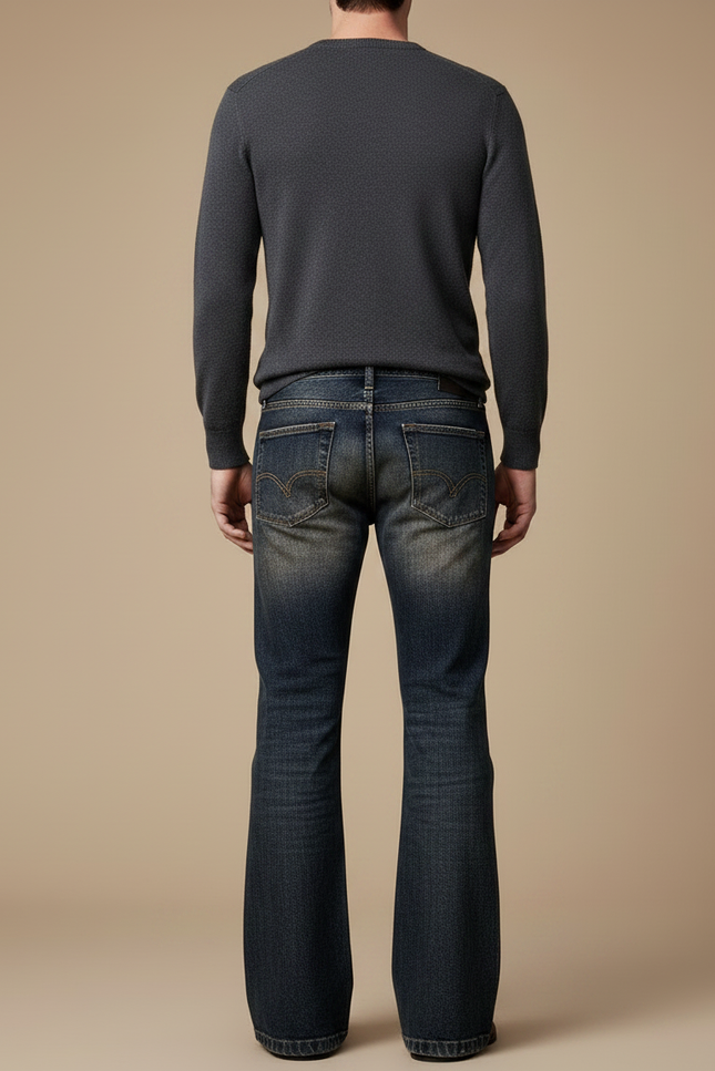 Pantalon Patte D'Éléphant Denim Homme Vintage Décontracté Évasé - Marine Jean - vue 2