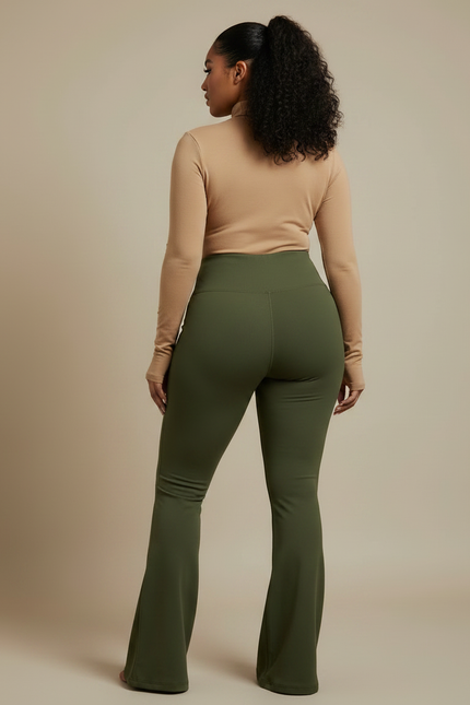 Pantalon Patte D'Éléphant Vert Kaki Taille Haute Ajusté Sportif - Polyester - vue 2