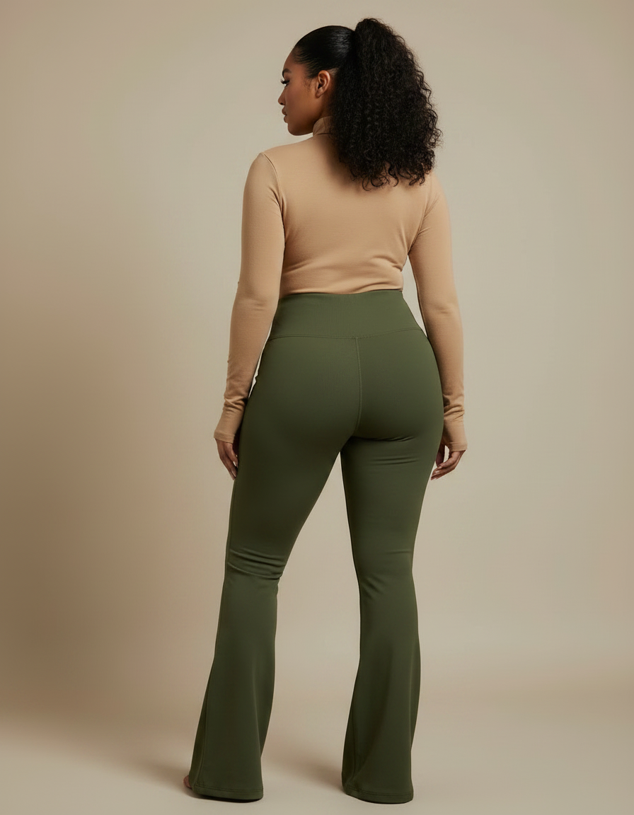 Pantalon Patte D'Éléphant Vert Kaki Taille Haute Ajusté Sportif - Polyester - vue 2