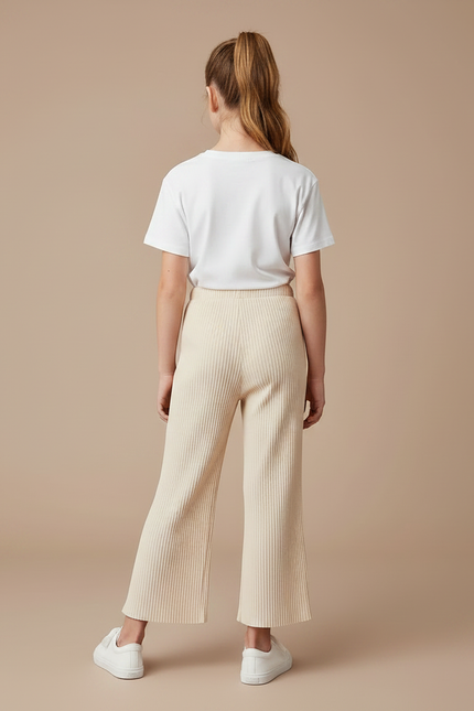 Pantalon Patte D'Éléphant Beige Côtelé Fluide Décontracté Enfant - Maille - vue 2