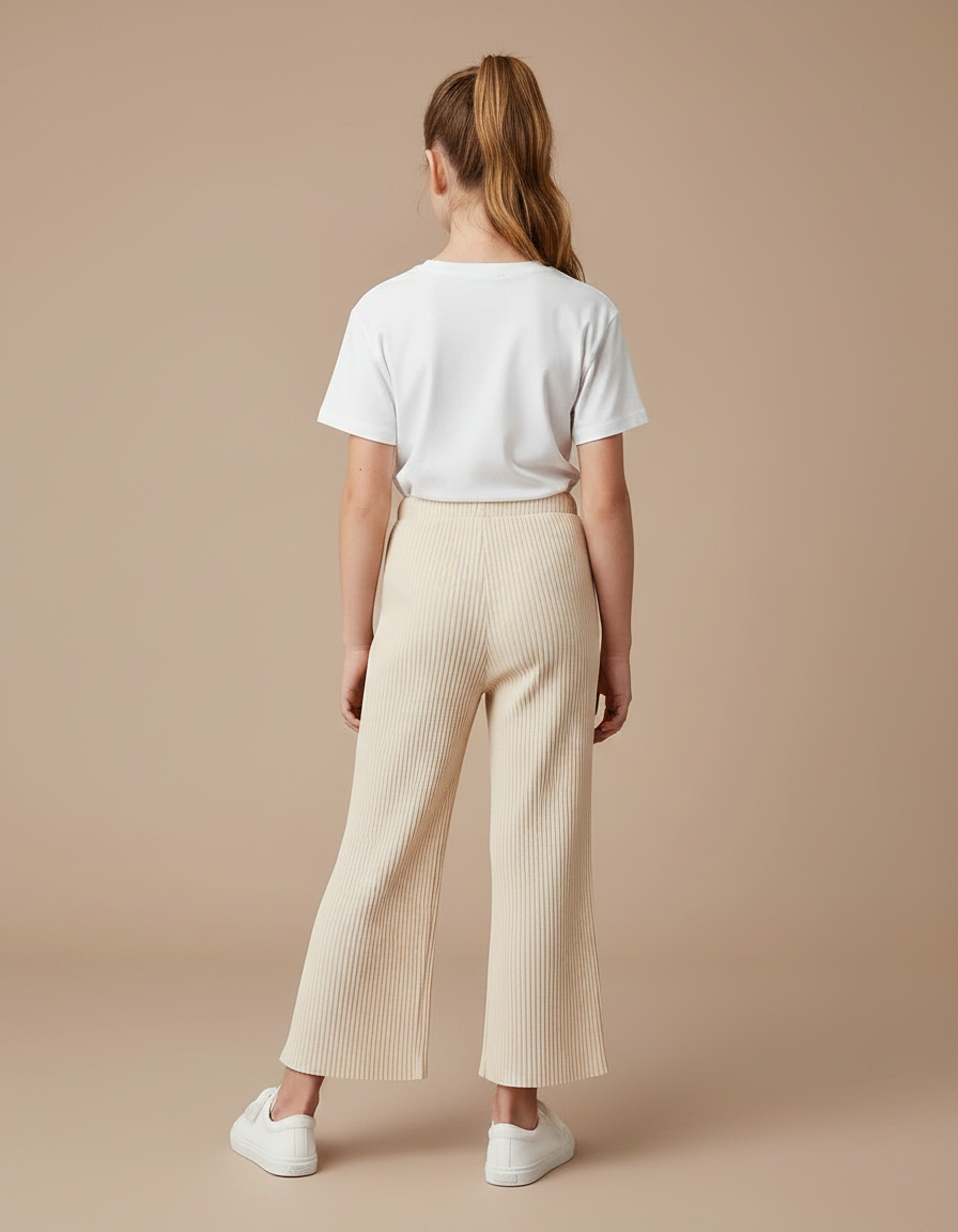 Pantalon Patte D'Éléphant Beige Côtelé Fluide Décontracté Enfant - Maille - vue 2