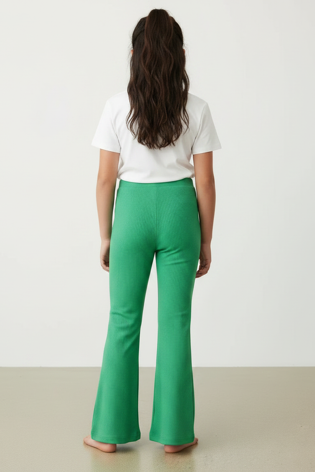 Pantalon Patte D'Éléphant Vert Côtelé Fille Confortable - Maille - vue 2