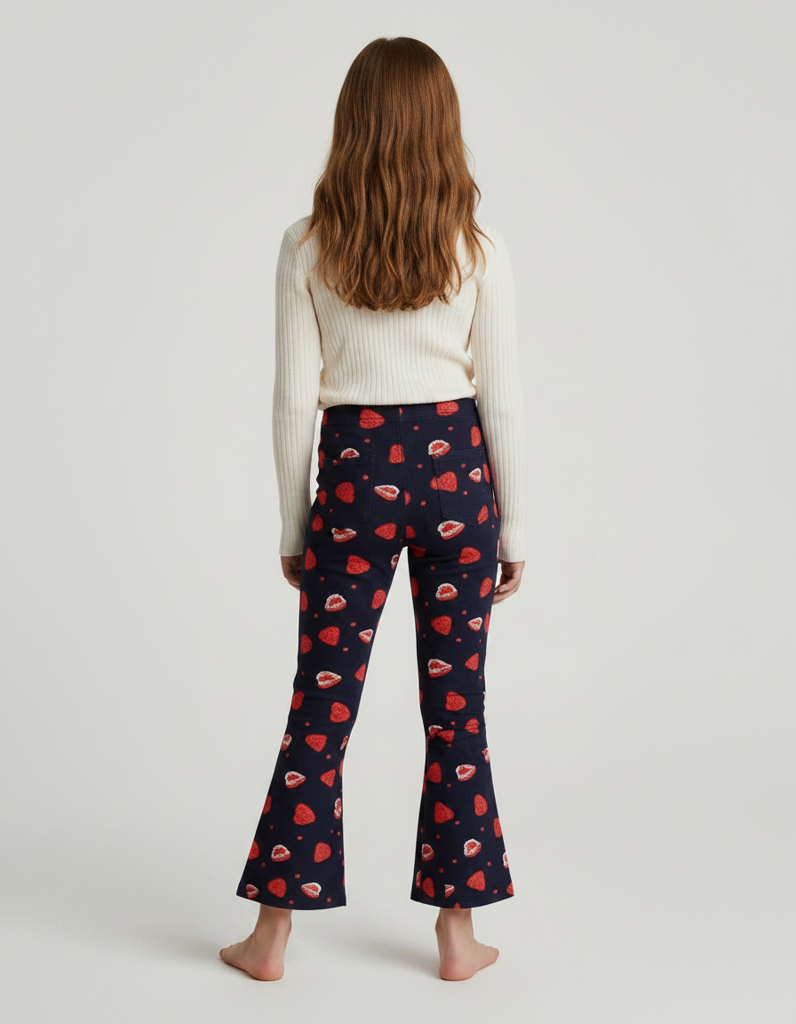 Pantalon Patte D'Éléphant Imprimé Fraises Velours Côtelé Fille - Cordé - vue 2