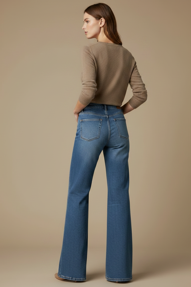 Pantalon Patte D'Éléphant Jean Bleu Taille Haute Évasé - vue 2