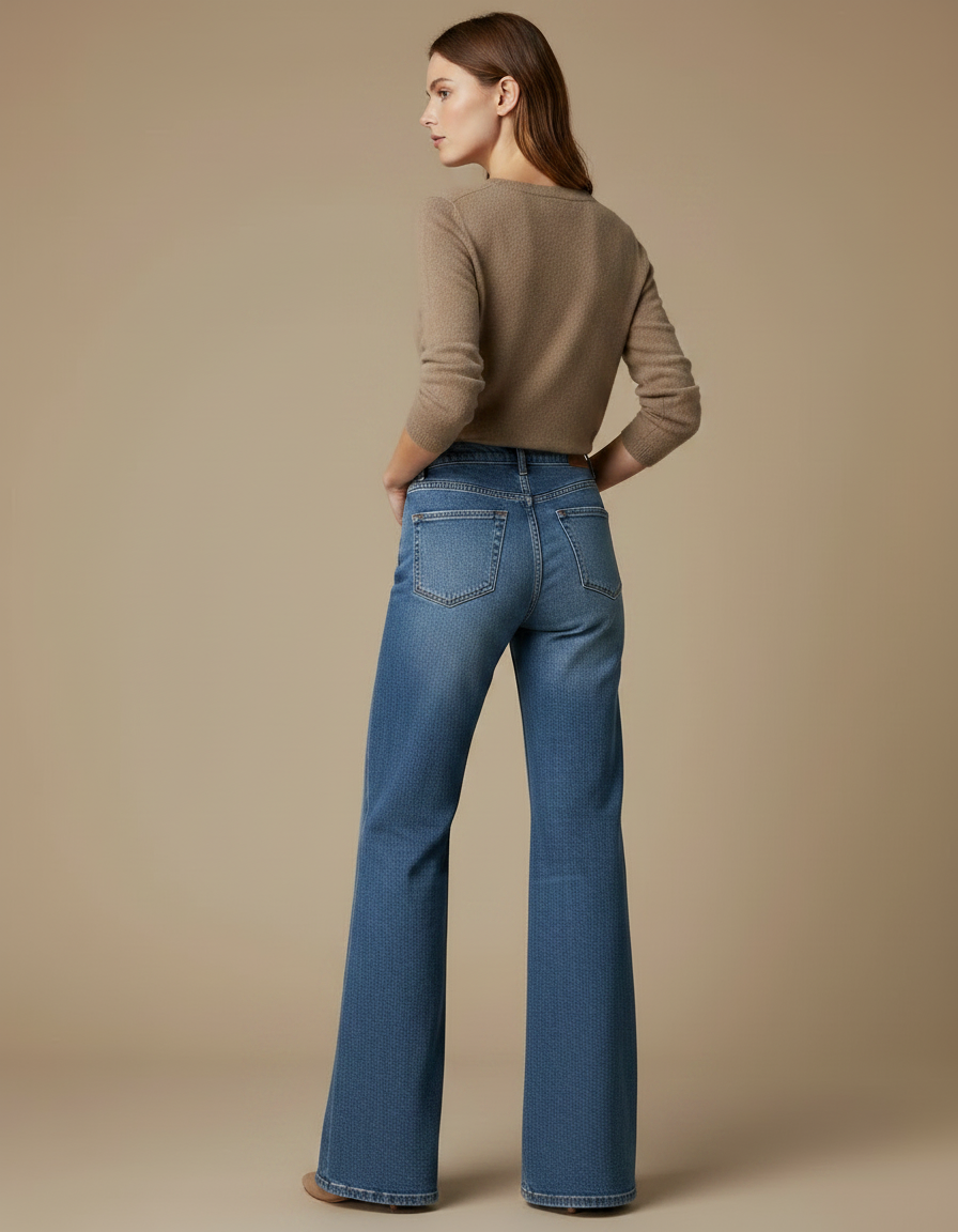 Pantalon Patte D'Éléphant Jean Bleu Taille Haute Évasé - vue 2